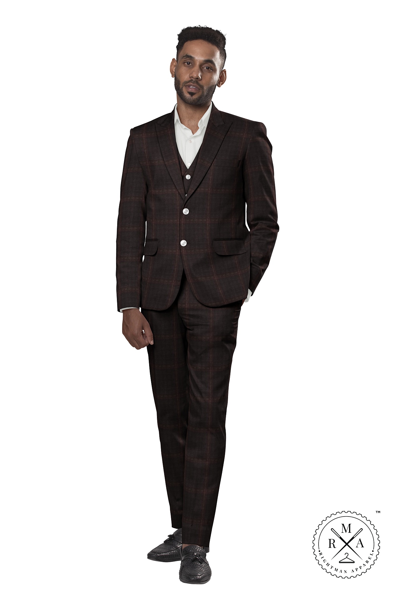 Brown TR Three Piece Suit With Chocolate Checks SU22